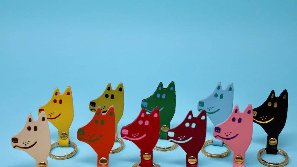 Tan Dog Head Leather Key Fob