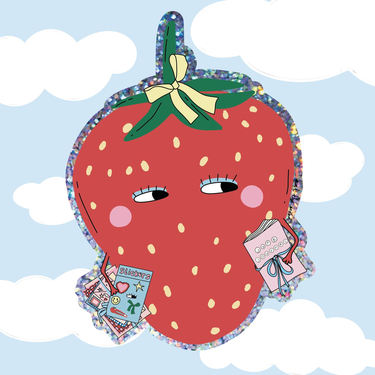 Strawberry glitter vinyl sticker,die cut sticker journalling