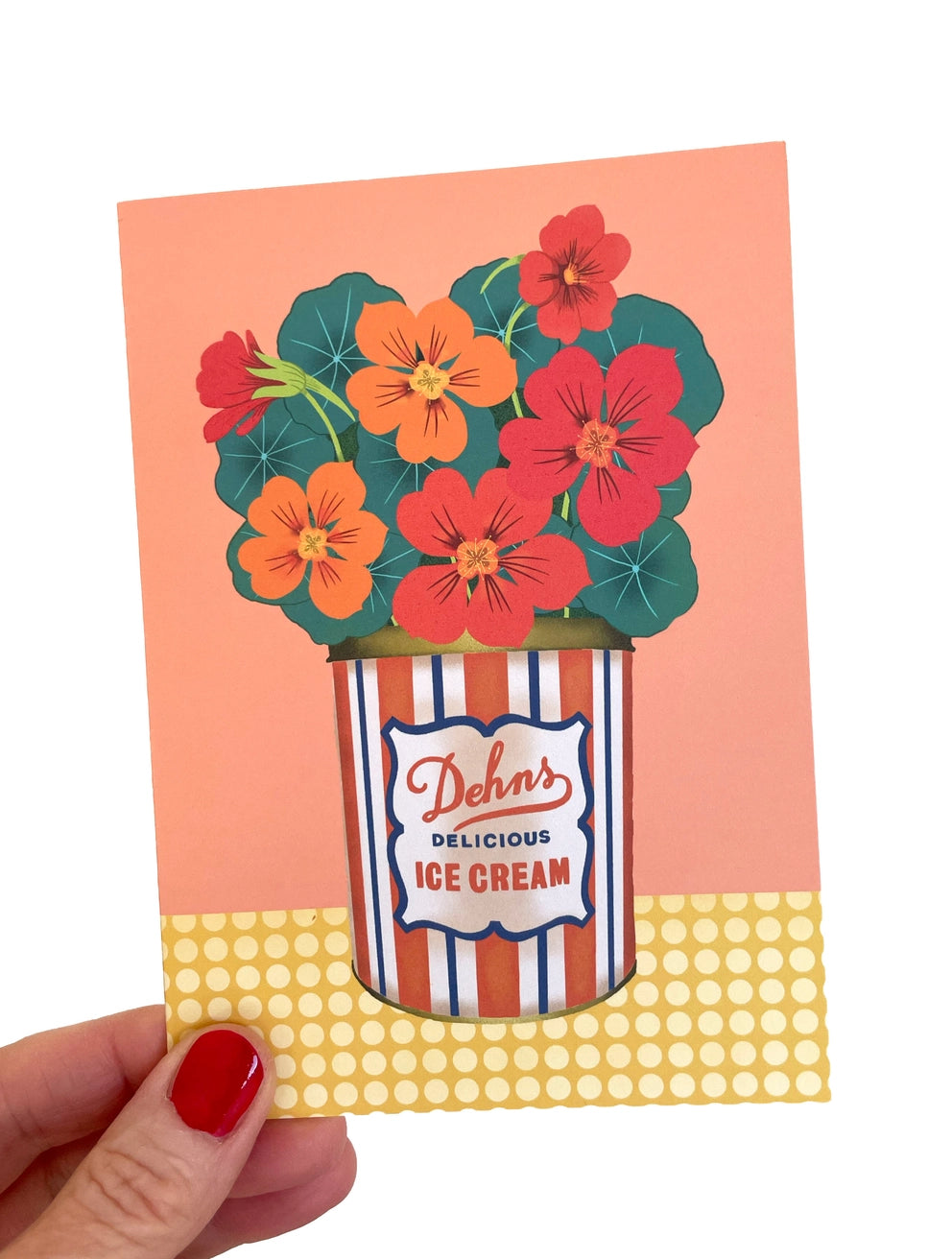 Card with a flower design on top of an ice cream container, by Su Owen. Made in the UK.
