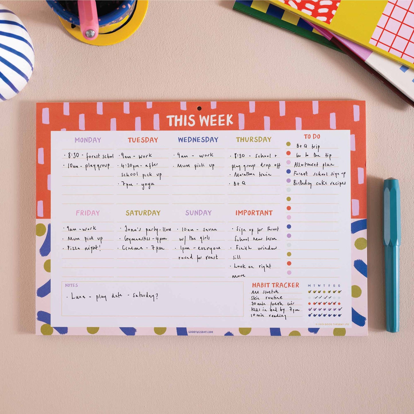 A4 Weekly Planner Pad | Habit Tracker | Colour Flow