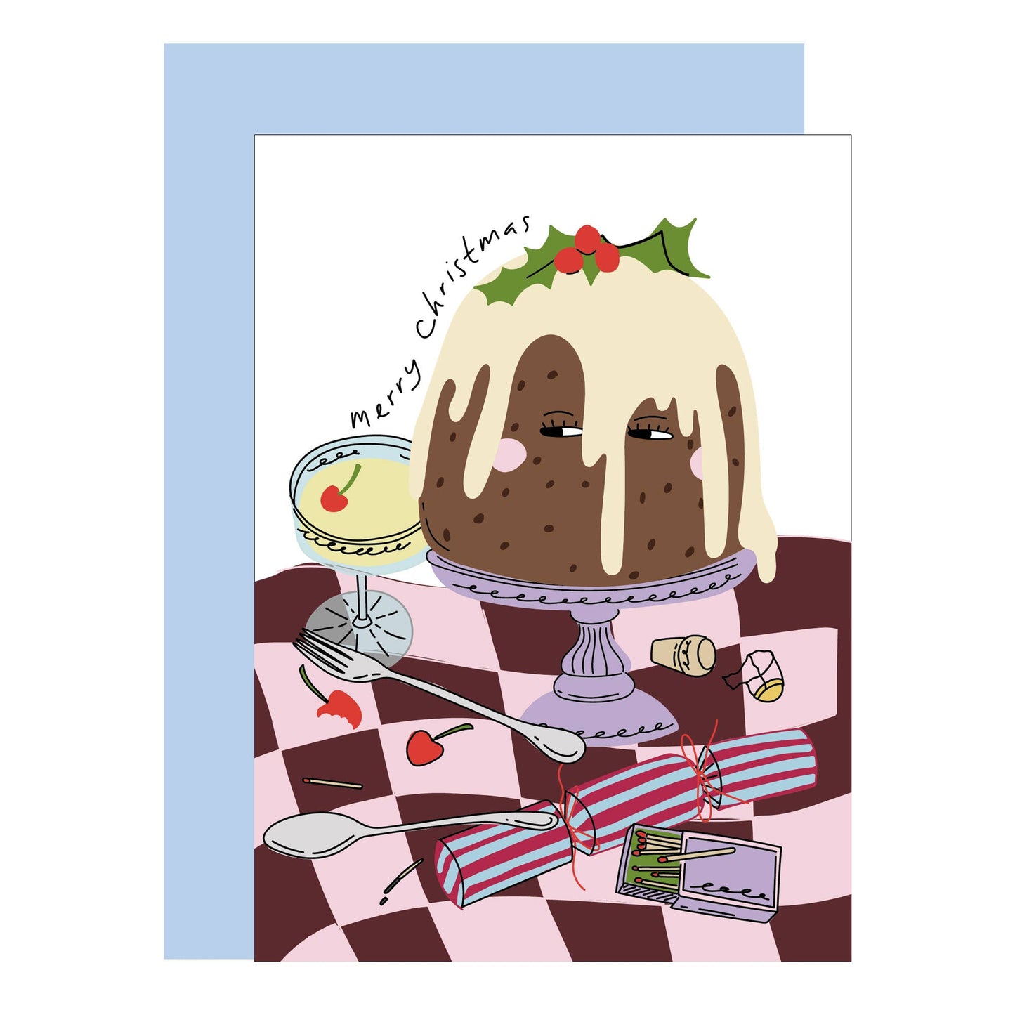 Christmas pudding and champagne Christmas card 2026