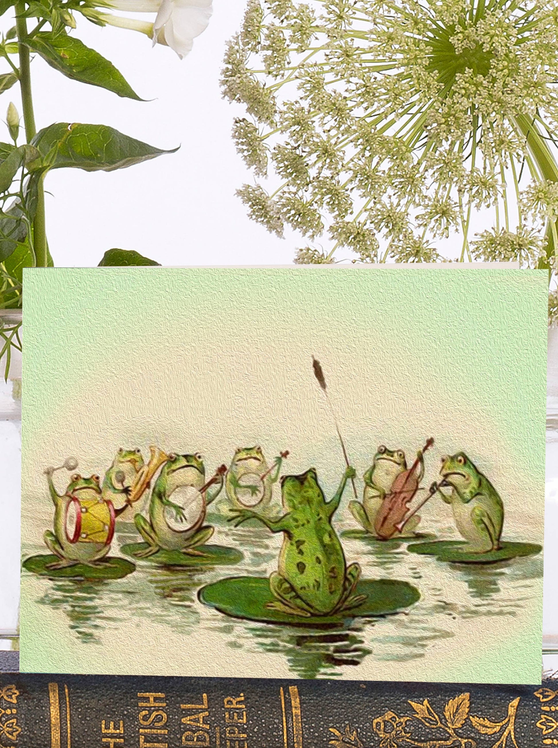Madame Treacle Frogs Choir Greeting Card, vintage illustration on natural textured card