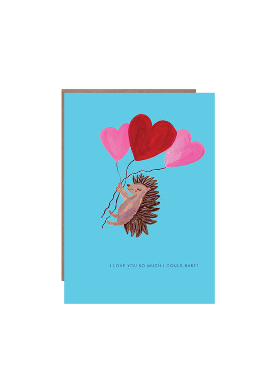 'Hedgehog with Heart Balloons' Greetings Card 
