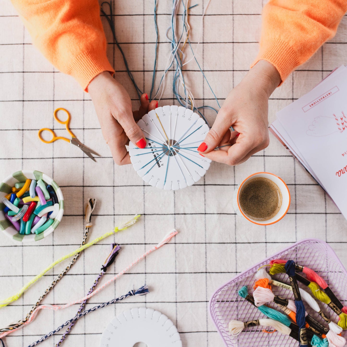 Overhead view of the complete Kumihimo craft kit