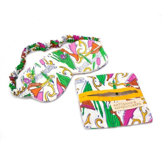 Hand-illustrated Kingfisher design on eco-friendly cotton eye mask