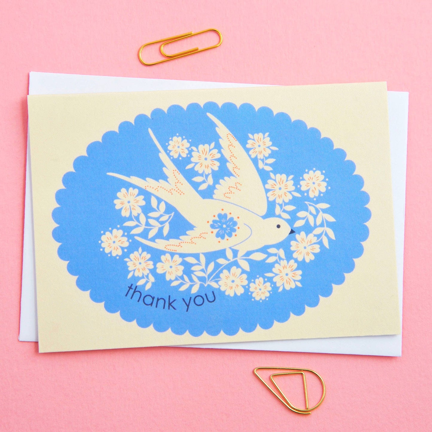 Birds & Borders Thank You Notecard Set, sustainable UK printed stationery