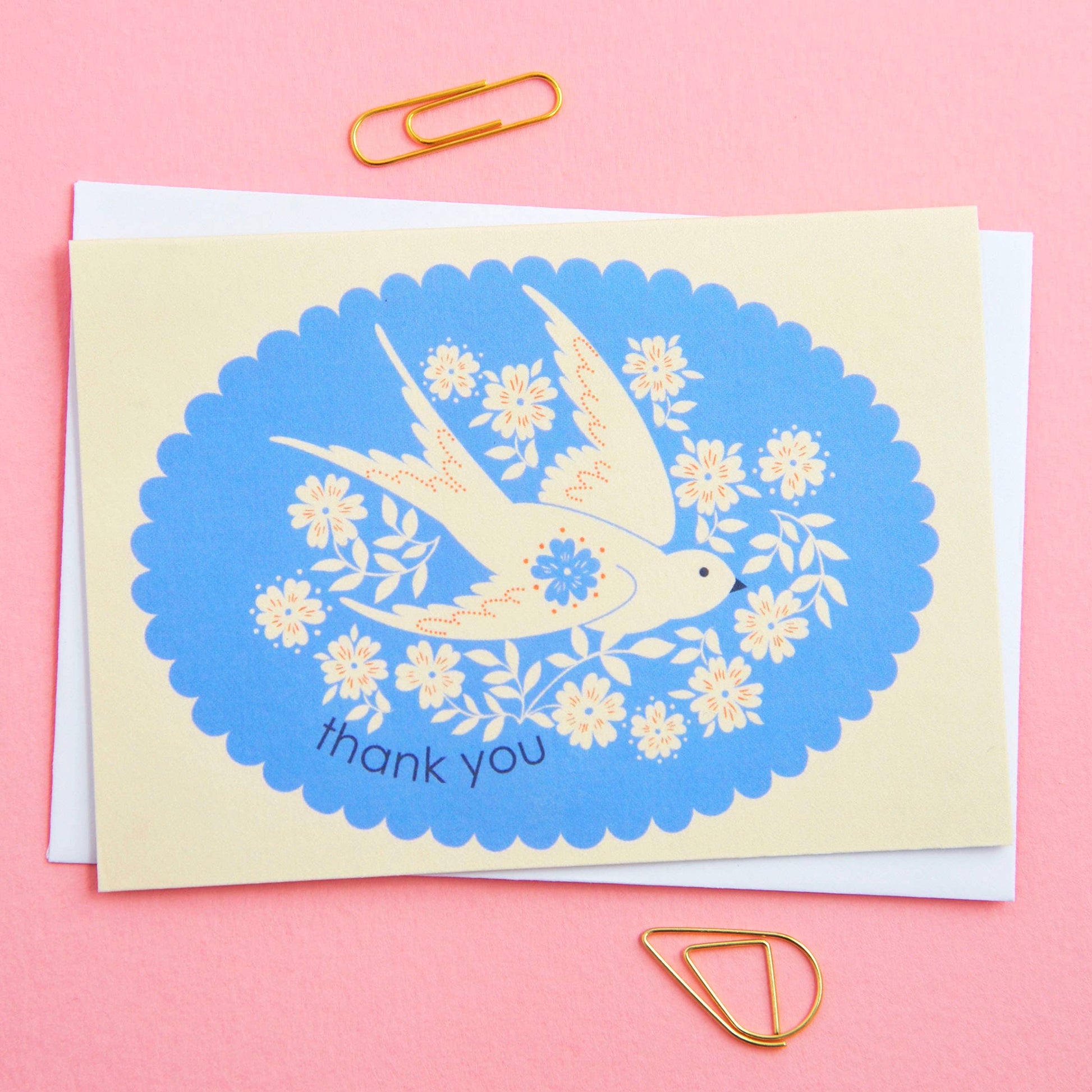 Birds & Borders Thank You Notecard Set, sustainable UK printed stationery