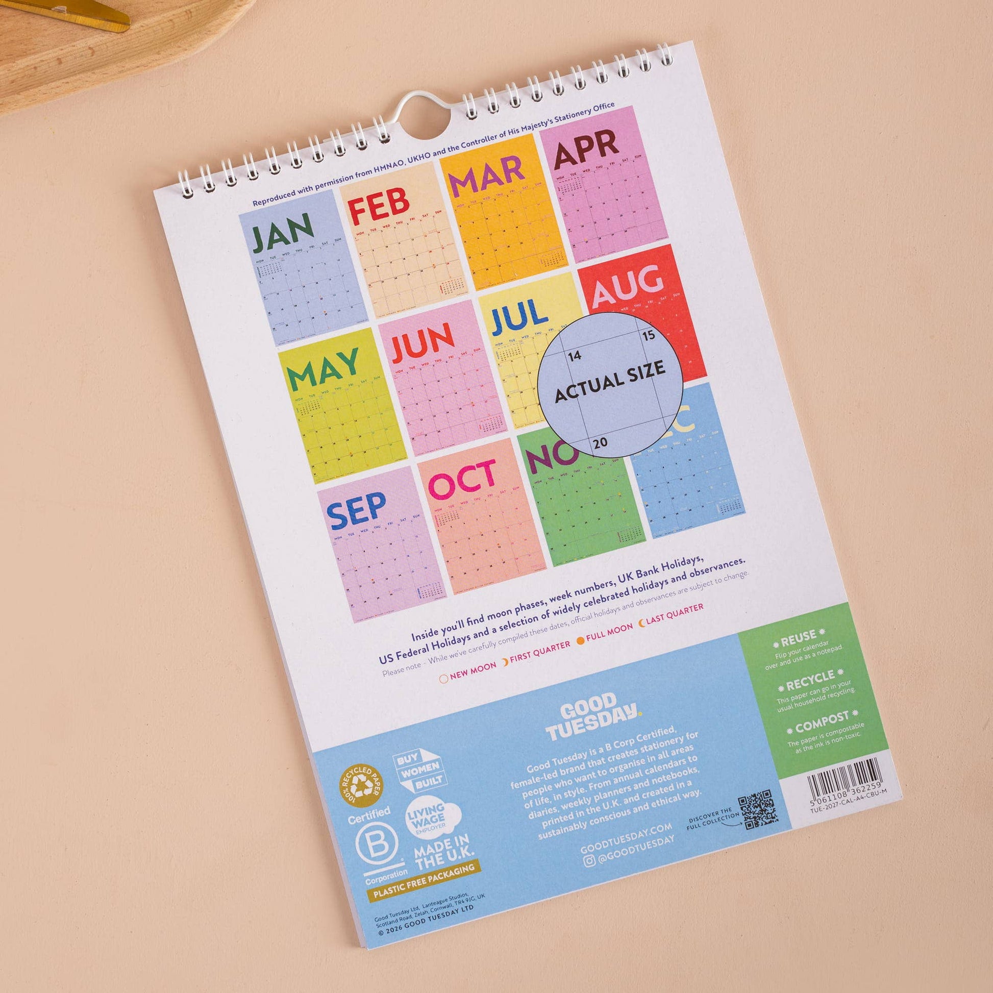 Colourful date grid detail of the Colourburst 2027 planner