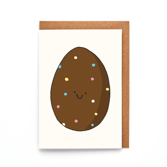 Mini Easter Egg Card with hand-drawn chocolate egg and candy design, shown with Kraft envelope