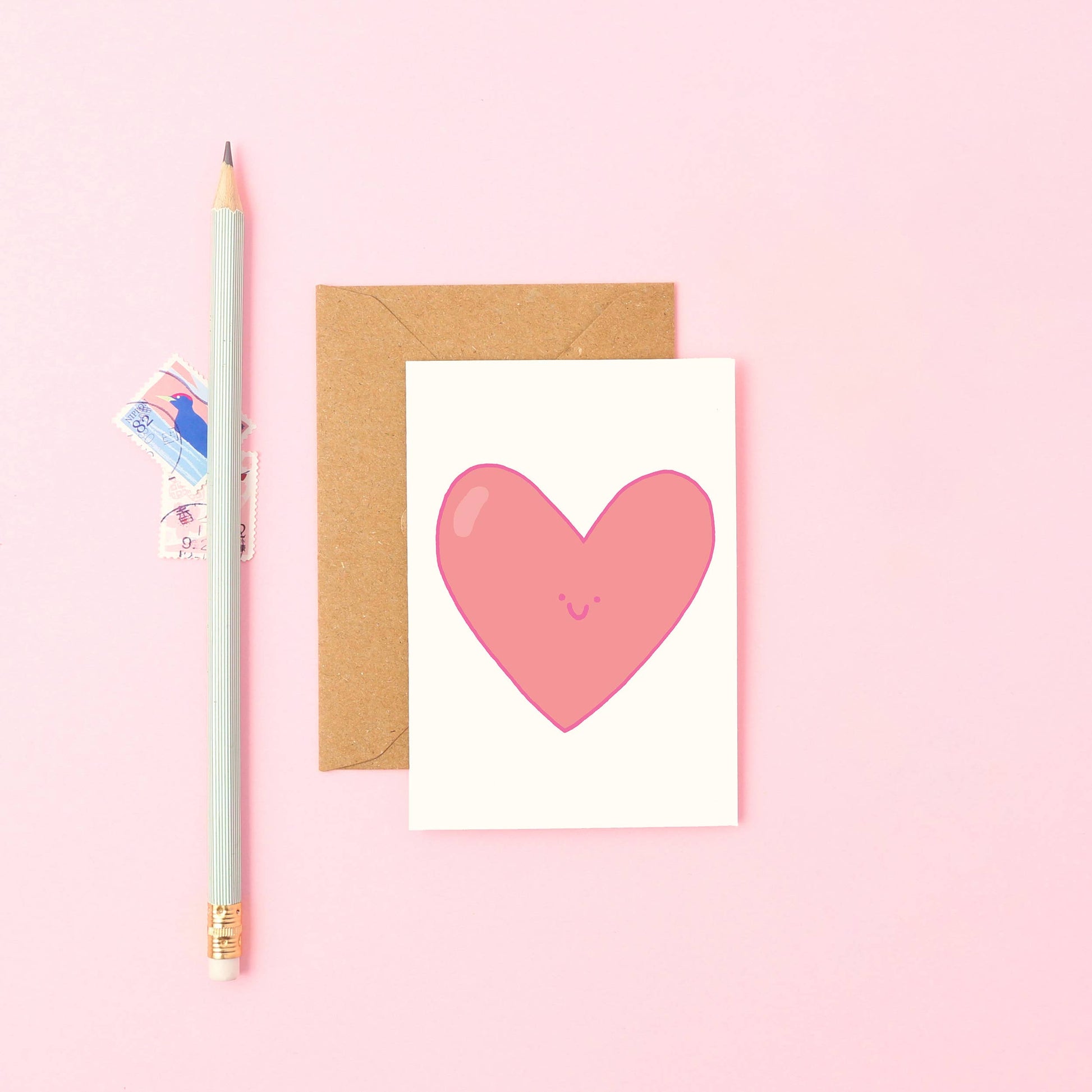 Mini Heart Card with a smiley pink heart design