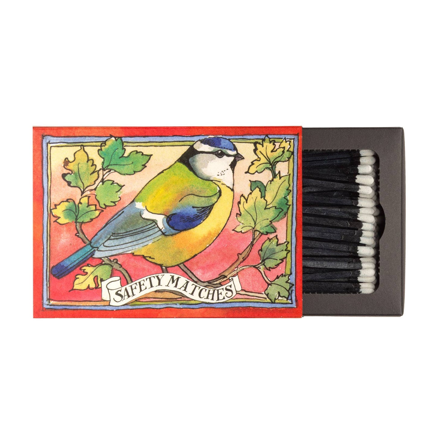 Blue Tits Luxury Matchbox by Matthew Rice showing illustrated cover