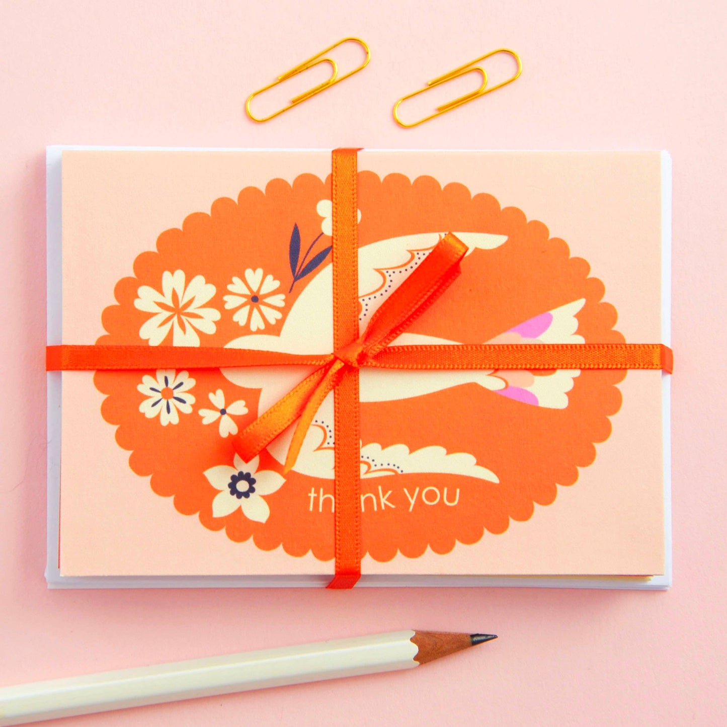 Birds & Borders Thank You Notecard Set, sustainable UK printed stationery