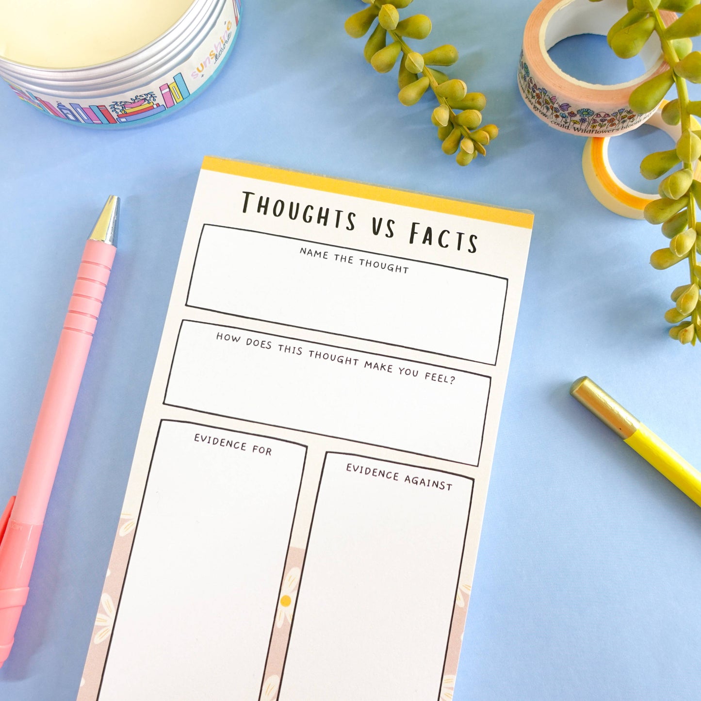 Challenge negative thoughts! Guided notepad with sections for thoughts & evidence. 50 sheets, DL size, smooth 120gsm paper. Mindful, uplifting stationery.
