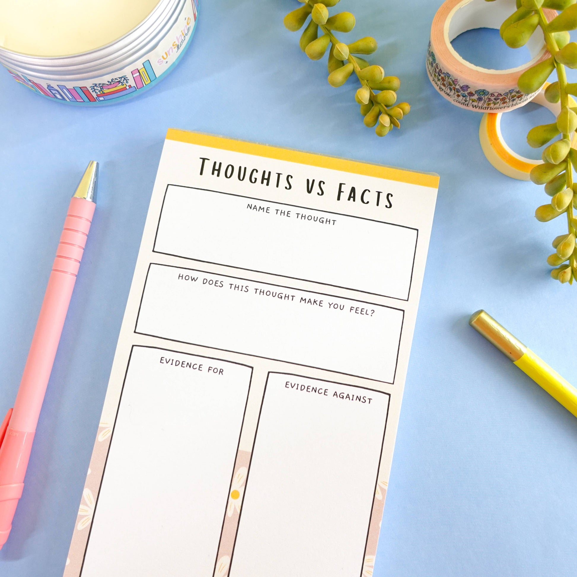 Challenge negative thoughts! Guided notepad with sections for thoughts & evidence. 50 sheets, DL size, smooth 120gsm paper. Mindful, uplifting stationery.