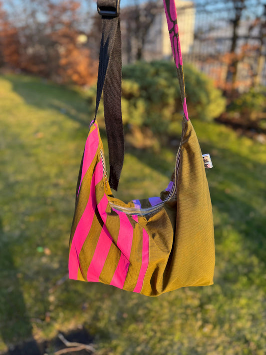 Yolla Studio Khaki Pink Stripe Shopper Bag, front view