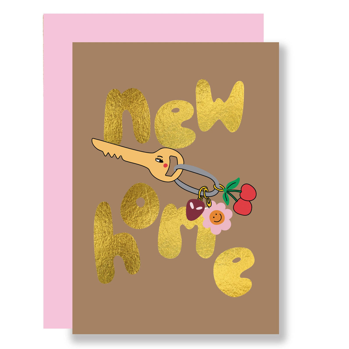 Mini new home greeting card with keys illustration and gold foil details