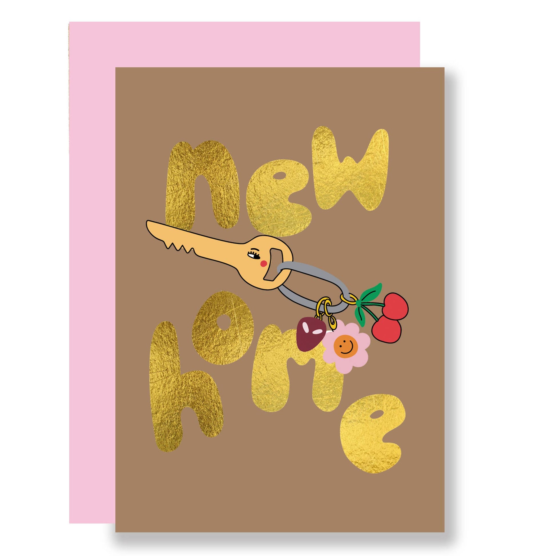 Mini new home greeting card with keys illustration and gold foil details