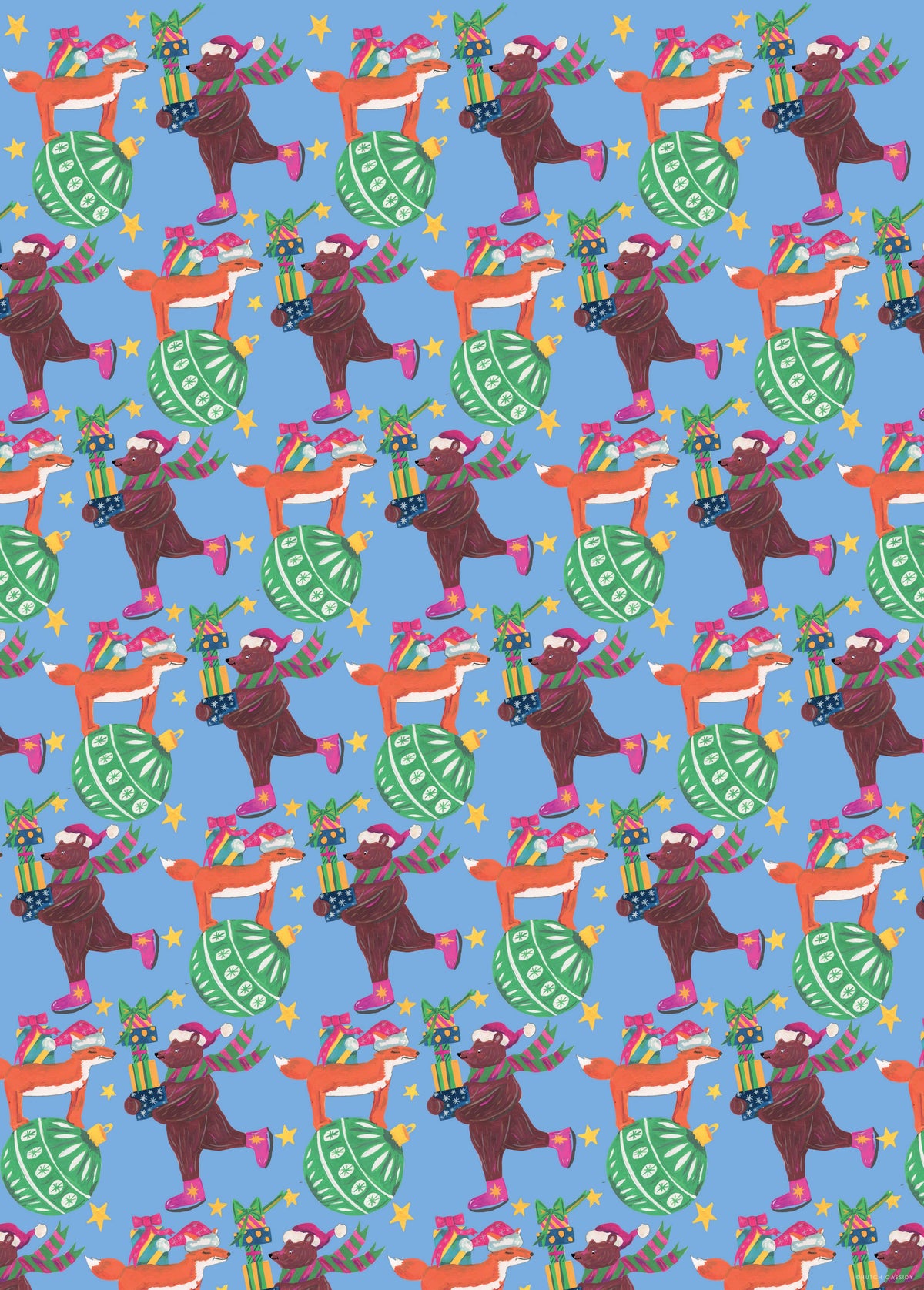 Christmas Fox and Bear luxury recycled gift wrap sheet