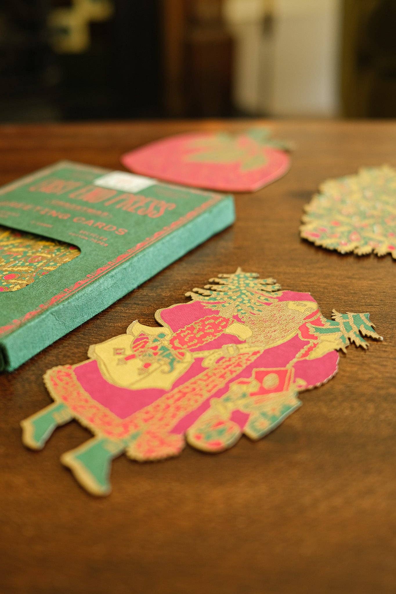 Handmade East End Press Christmas card, screen-printed Saint Nicholas on sustainably sourced paper.