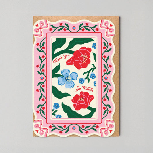 Vibrant die-cut thank you card by Edyta Demurat with playful pop-up and multi-coloured illustration, UK made, eco-friendly.