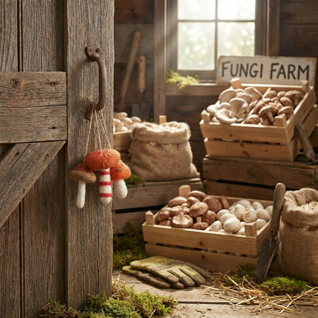 Handcrafted felt wild mushrooms by Forget Me Not and Green