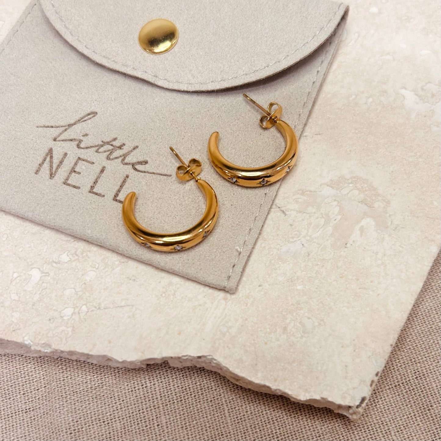 Embossed Star 18k Gold Plated Hoops