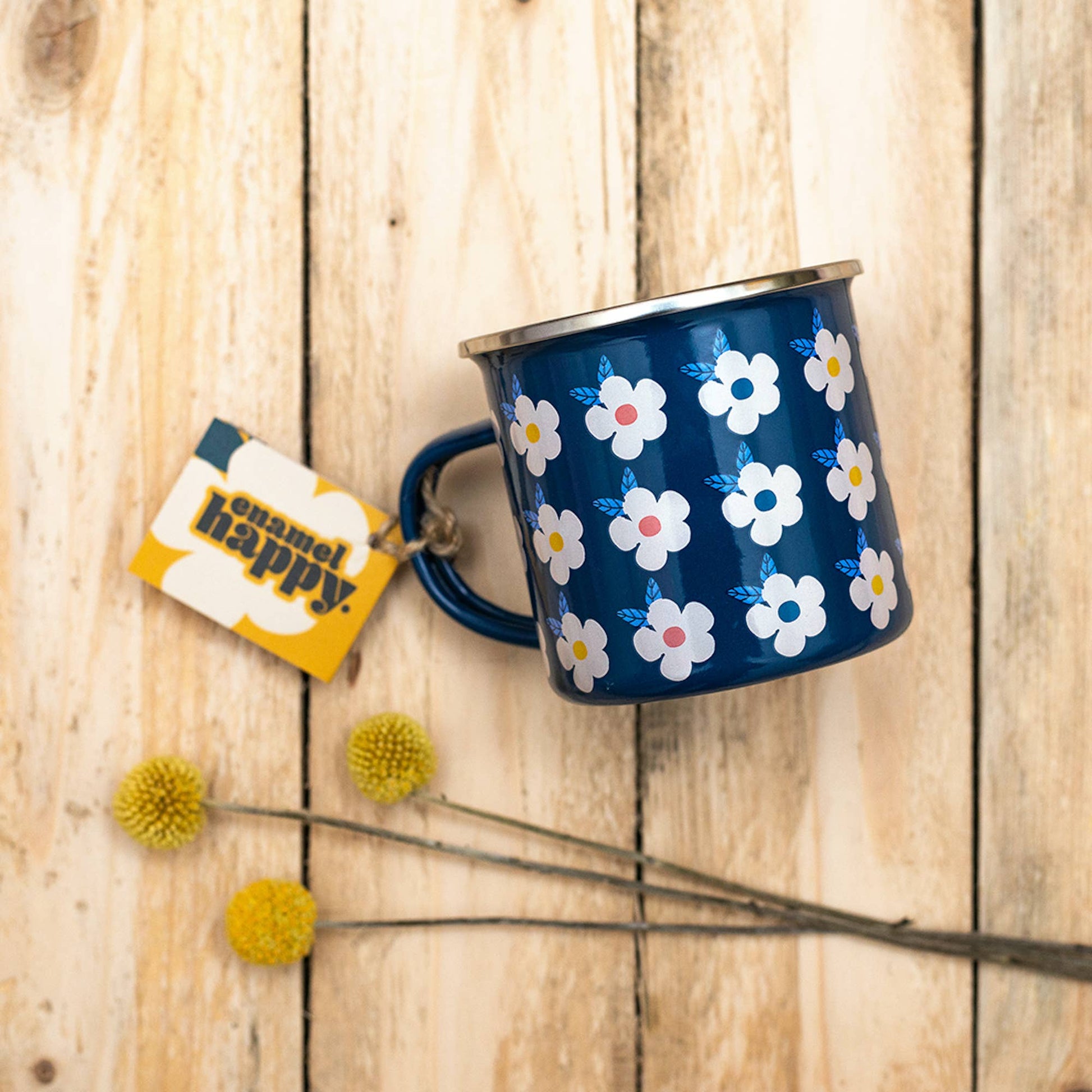 Pink retro floral mug for camping and outdoors