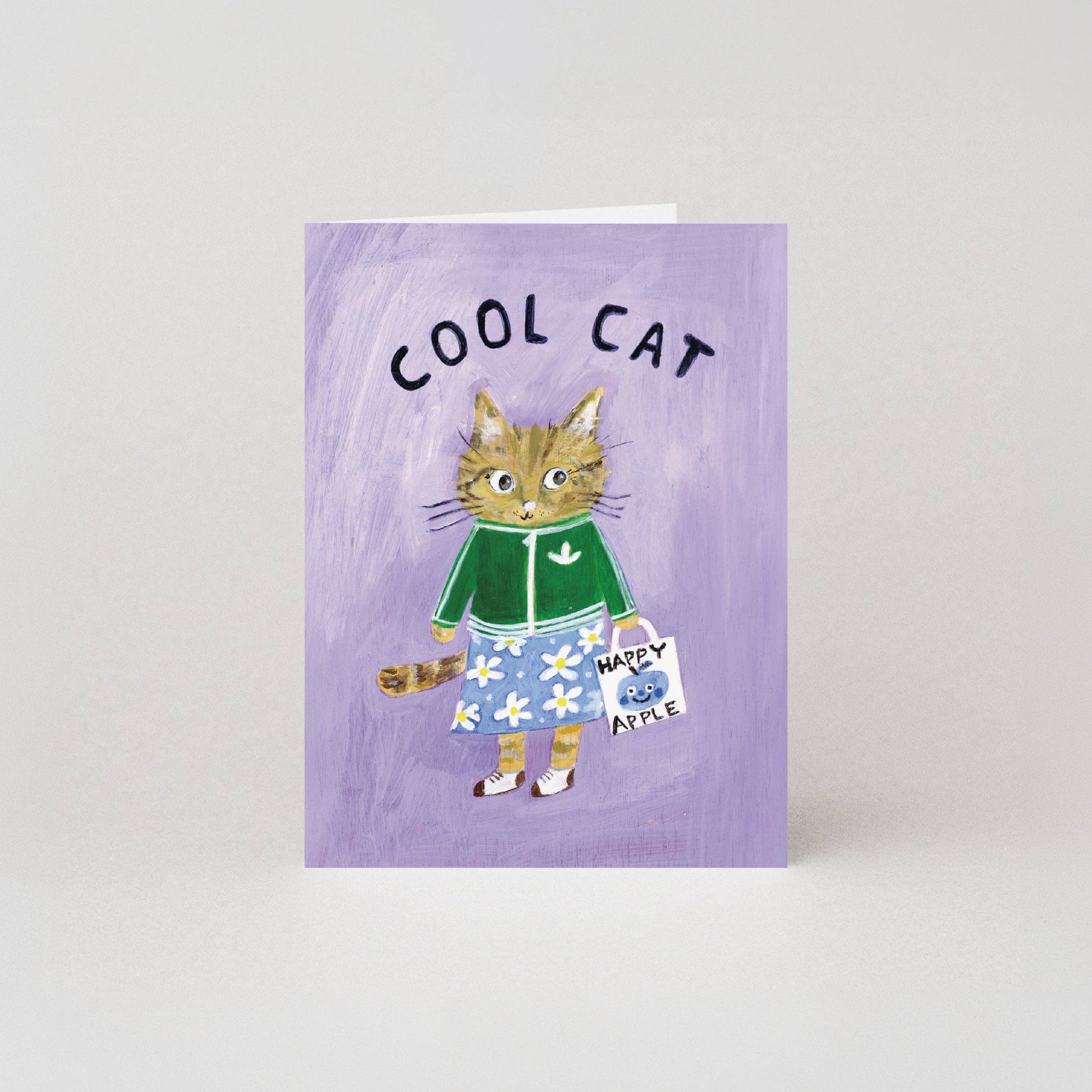 Hand-painted cool cat mini greeting card with recycled kraft envelope