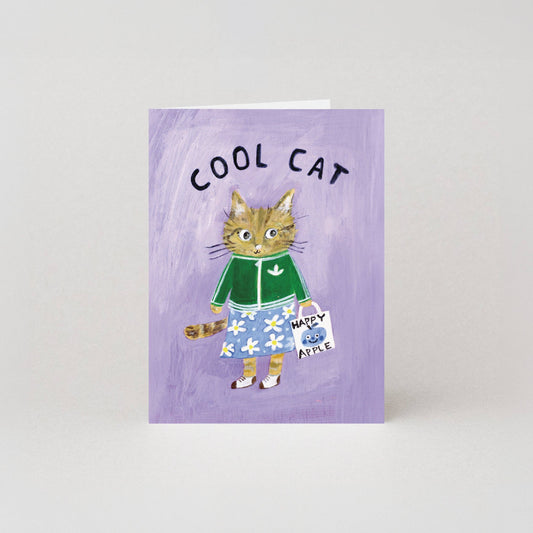 Hand-painted cool cat mini greeting card with recycled kraft envelope