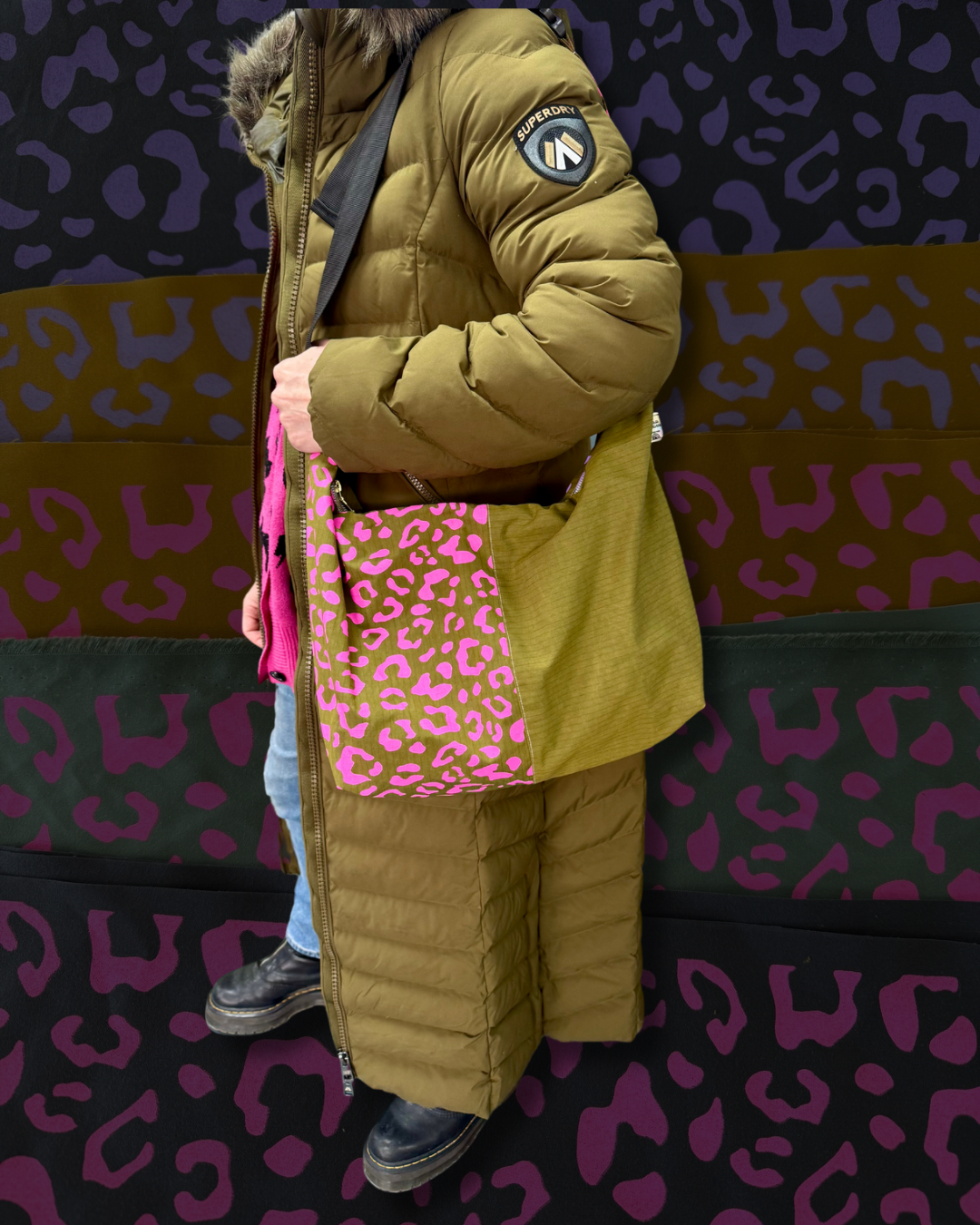 Yolla Studio Leopard Print Shopper Bag, main view, handprinted waterproof waxed polycotton.