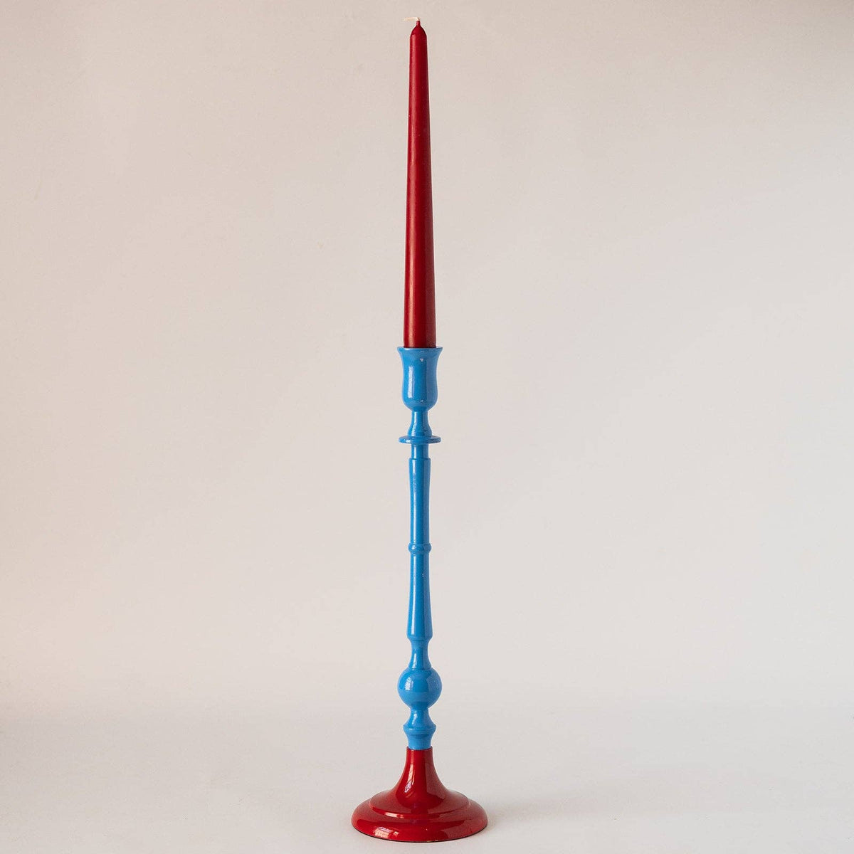 Handmade enamel candle holder in Garnet red and Orange
