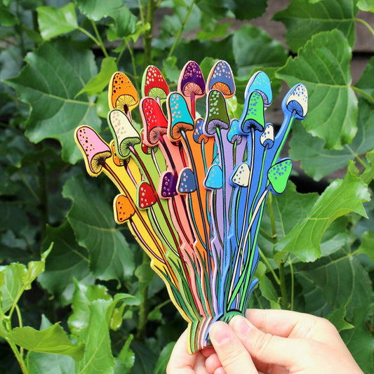 Genuine leather mushroom bookmark with gold foil detail