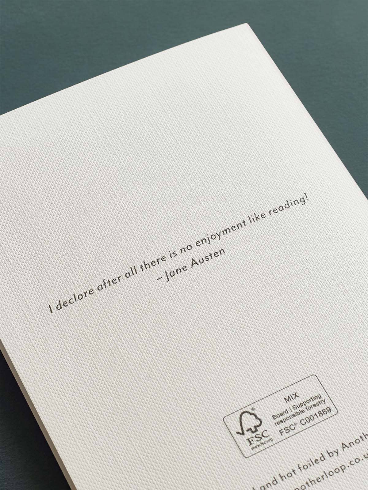 A6 book-themed birthday card with 100% recycled Kraft envelope