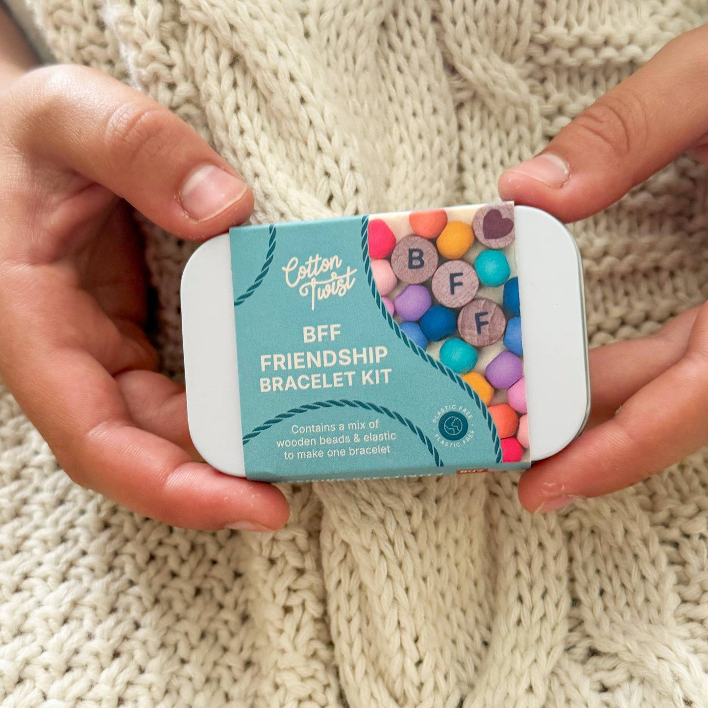 Eco-conscious friendship bracelet gift kit promoting fine motor skills for kids age 3+.