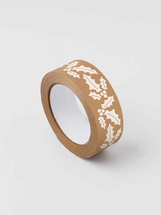 Holly Eco-Friendly Paper Tape Roll - Festive Christmas Design