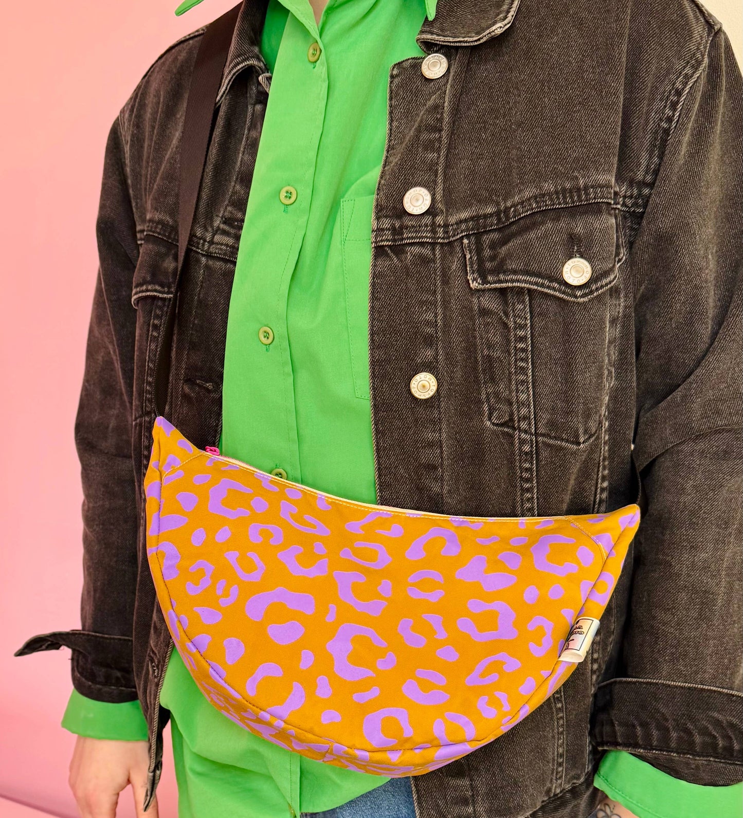 Handprinted Waxed Canvas Sling Bag, detail of unique print