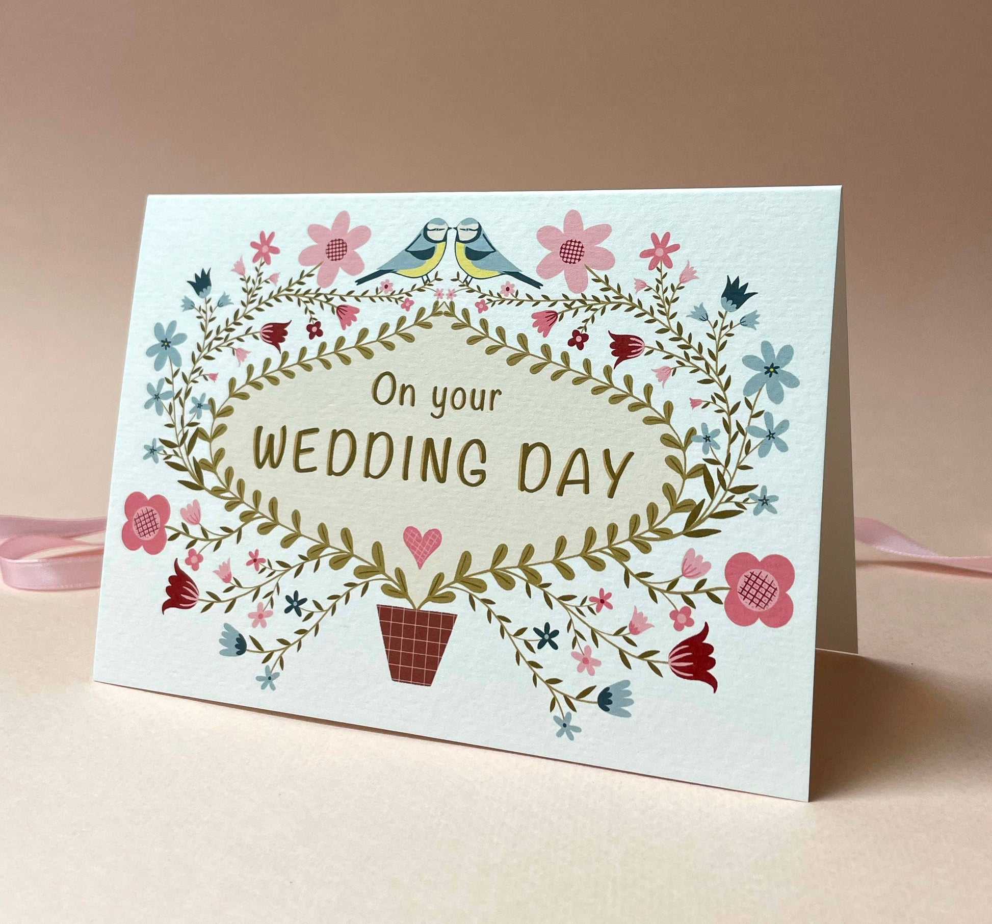 Eco friendly folk floral wedding card in compostable cello sleeve