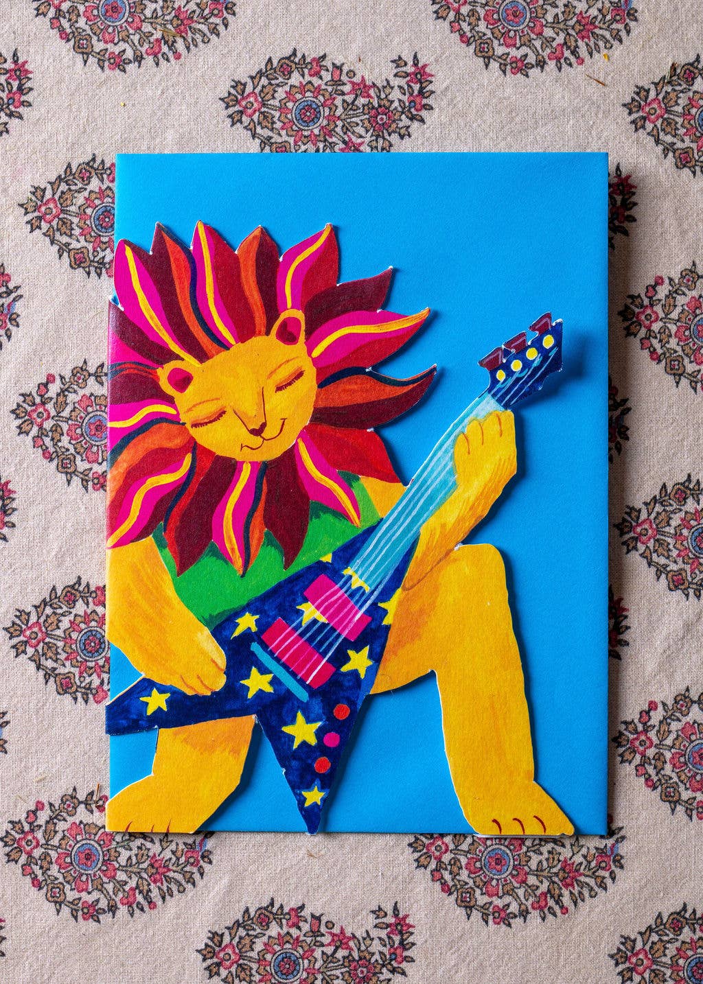 Eco-friendly die-cut lion card with blue envelope