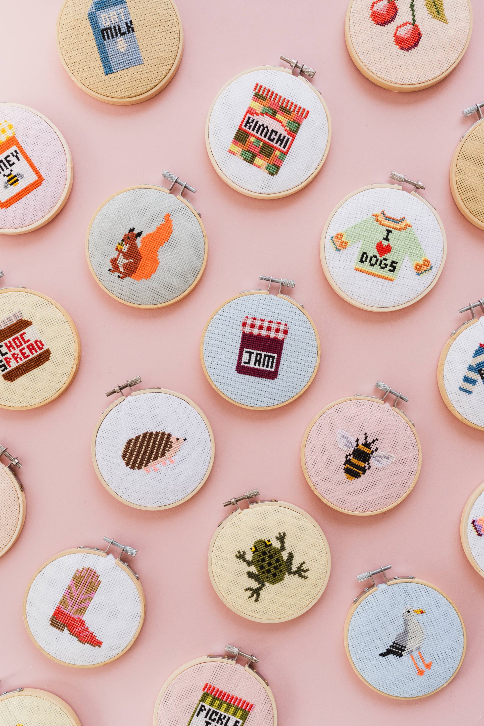Contents of the eco-friendly hot sauce cross stitch craft kit