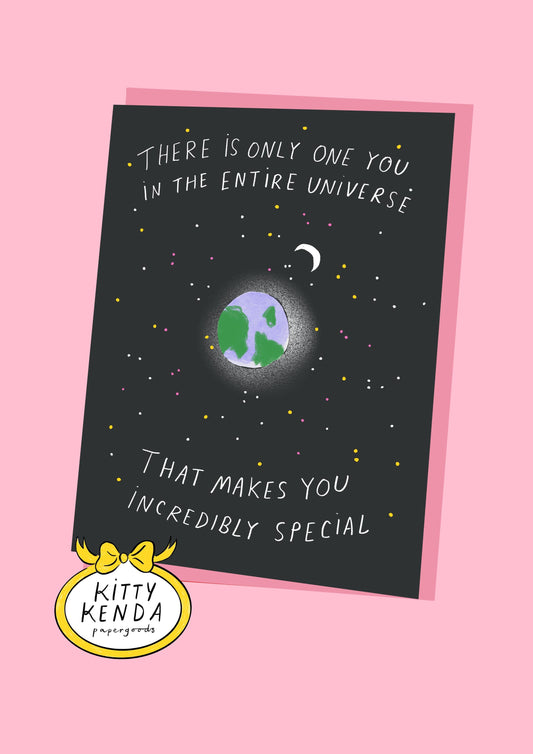 Greeting card celebrating individuality, exclusive Kitty Kenda design, blank inside, sustainably printed in the UK.