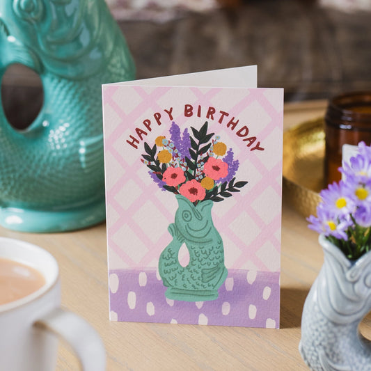 Gluggle Jug Sea Green Birthday Card with flowers by Jessie Maeve Studio
