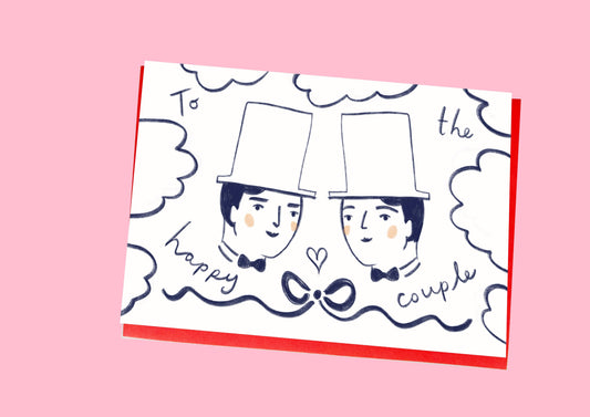 Close-up of Kitty Kenda Happy Couple Greeting Card, UK Made, Eco-friendly