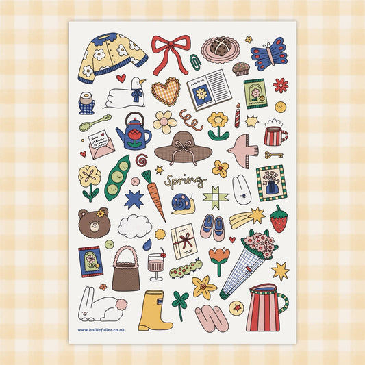 Spring Sticker Sheet featuring over 50 individual vinyl stickers by Hollie Fuller
