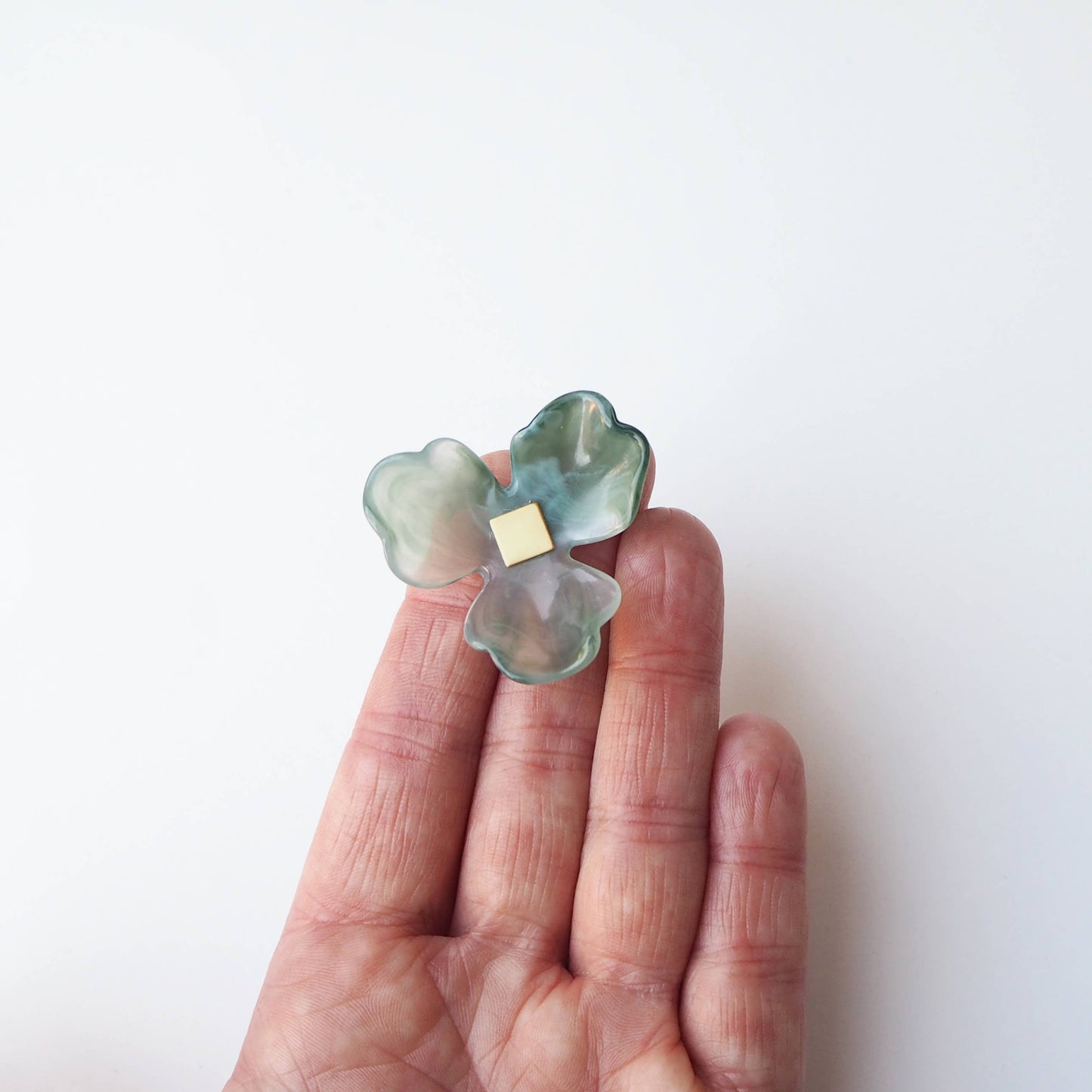 Maxi Bloom green statement earrings presented on Custom Made branded card