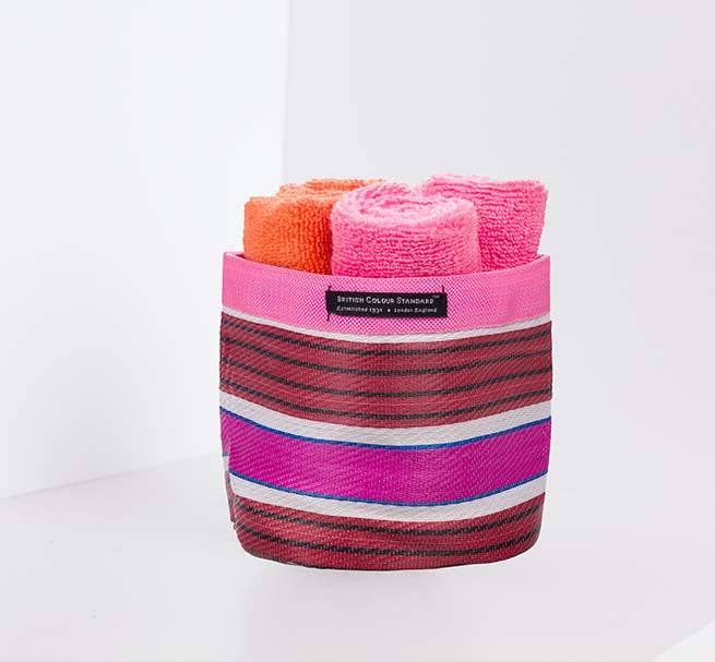 Eco Woven Plant Pot Cover in Neyron Pink, Pompadour & Pearl