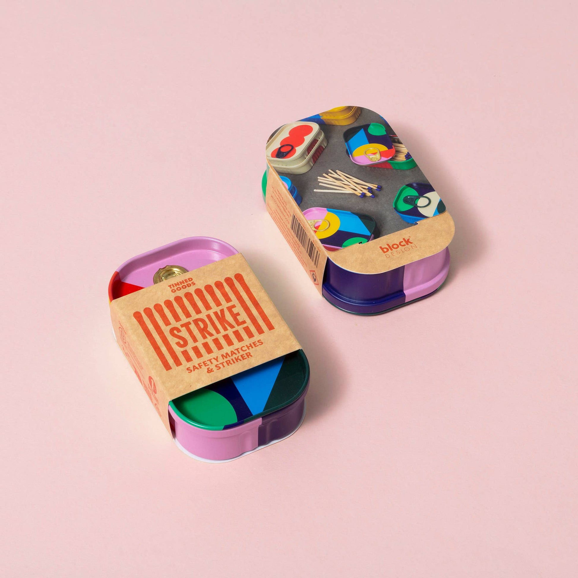 Close-up of the elegant Block Design Tinned Safety Matches tin