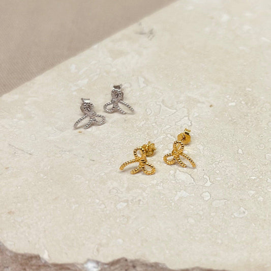 Ribbon Bow Stud Earrings in Gold Vermeil