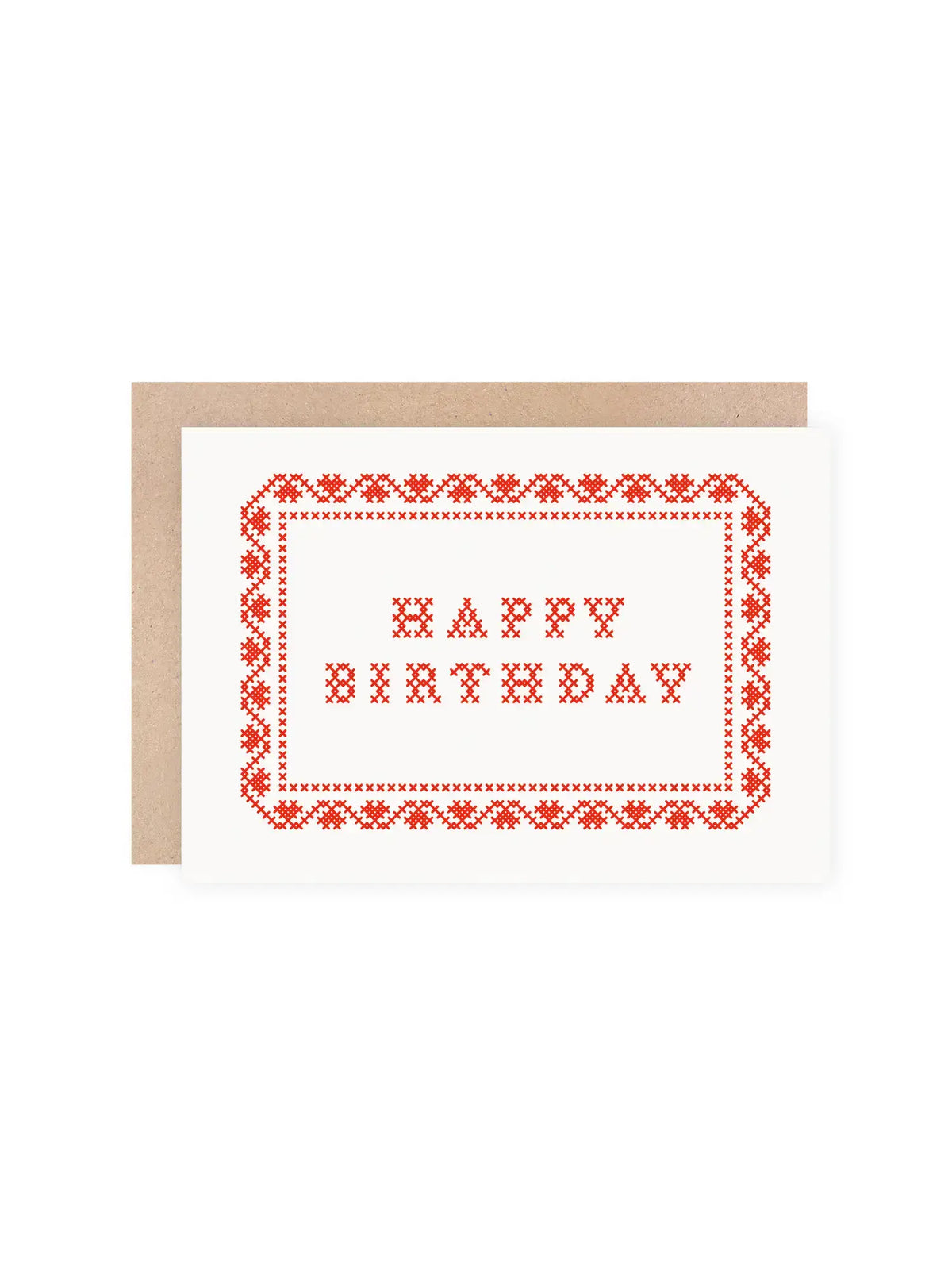 A6 Cross Stitch Happy Birthday Card with recycled Kraft envelope