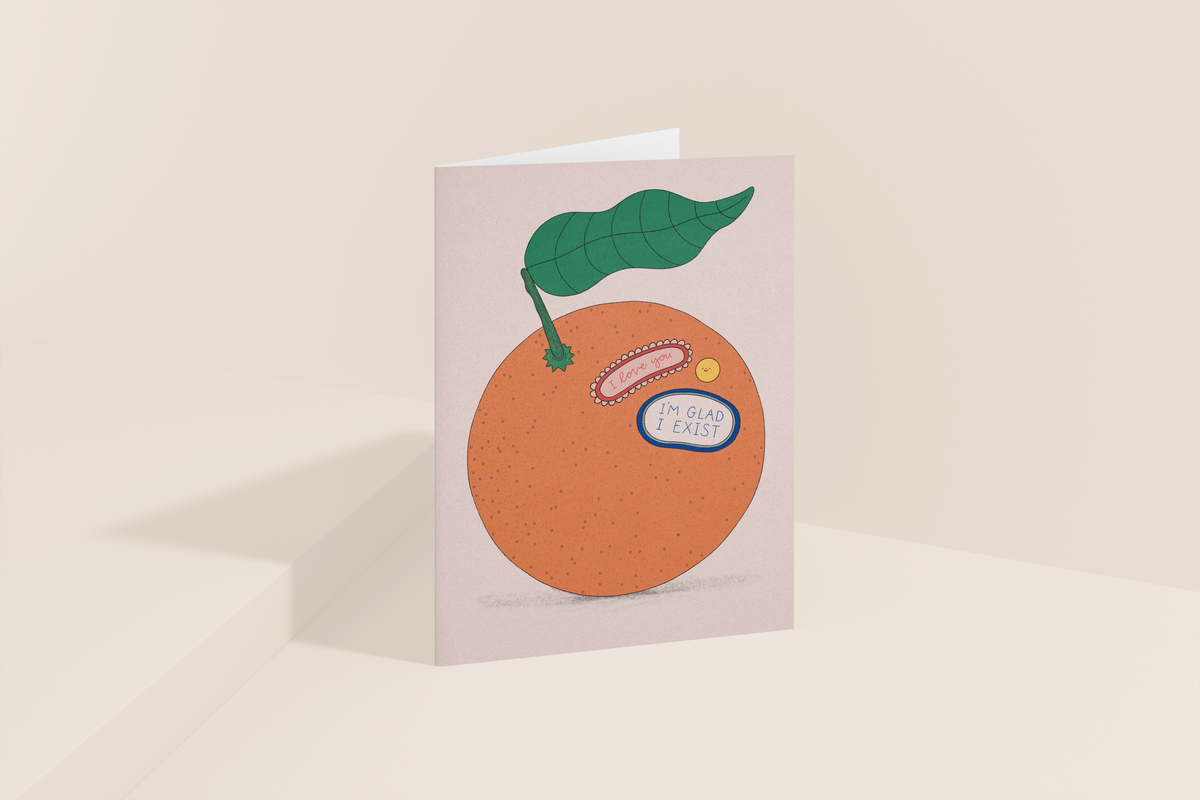 Close up of the orange illustration on the poem card