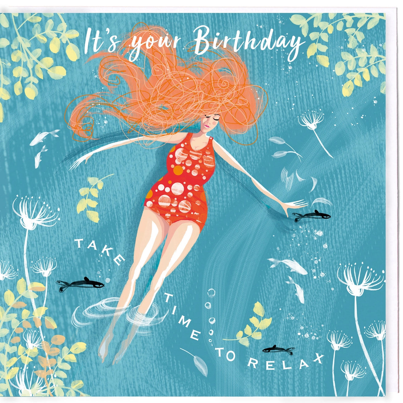 Swim Wild & Free Time to Relax Birthday Card featuring Autumn Ocean Flow design